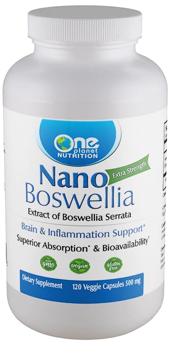 One Planet Nutrition Nano Boswellia bottle front with capsules for joint support.