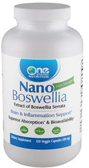 One Planet Nutrition Nano Boswellia bottle front with capsules for joint support.