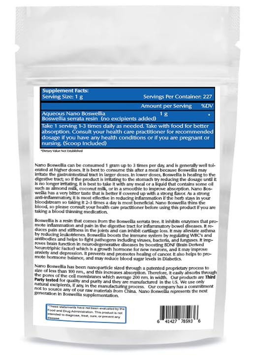 Nano Boswellia powder disperses smoothly in water.