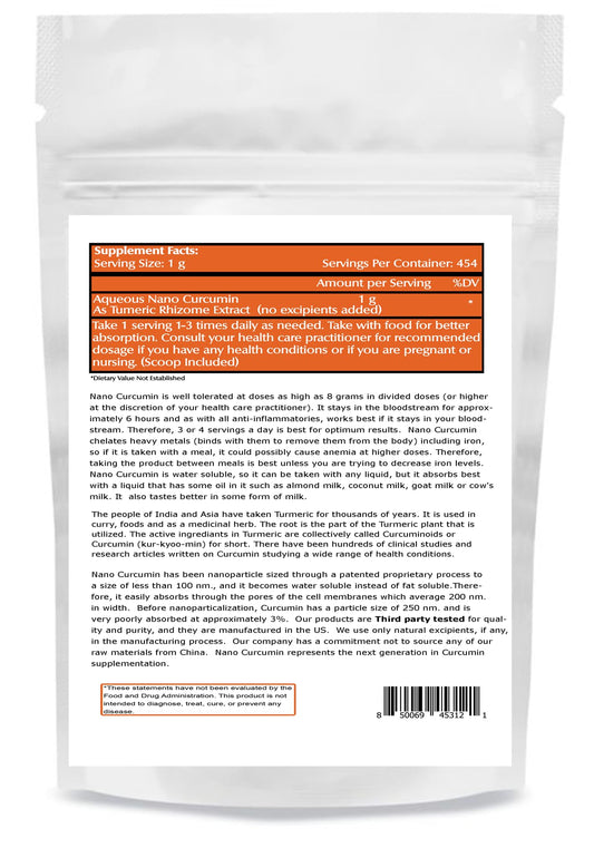 One Planet Nutrition Nano Curcumin powder label close-up highlighting nano size for absorption
