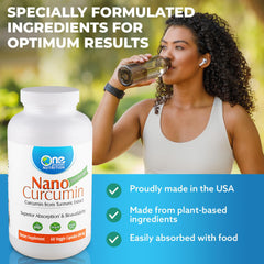 One Planet Nutrition Nano Curcumin third-party testing seal on the packaging.