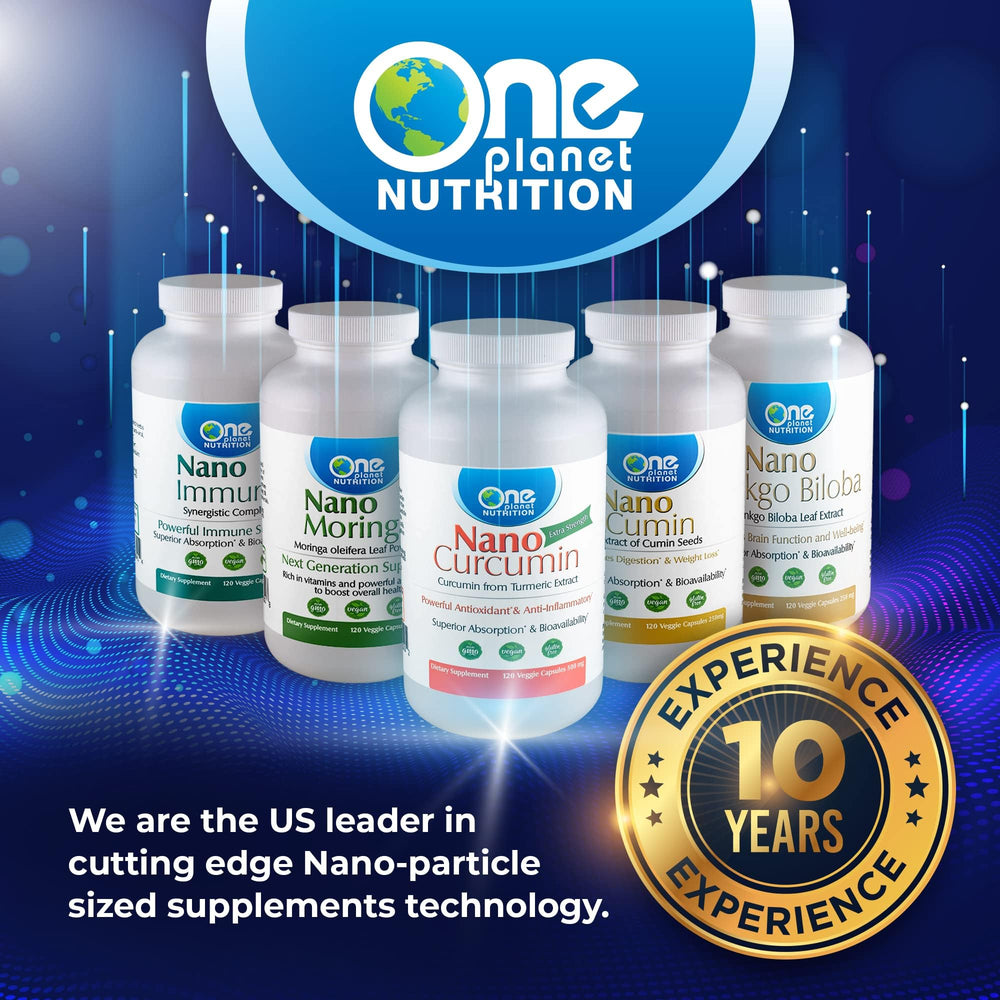 One Planet Nutrition Nano Curcumin vegan gluten-free label for daily wellness.