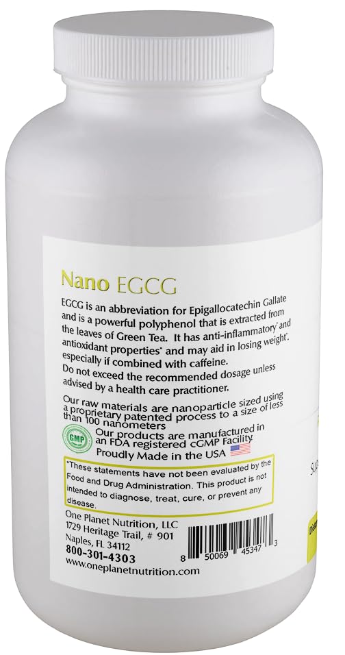 One Planet Nutrition Nano EGCG label with 250 mg per serving.