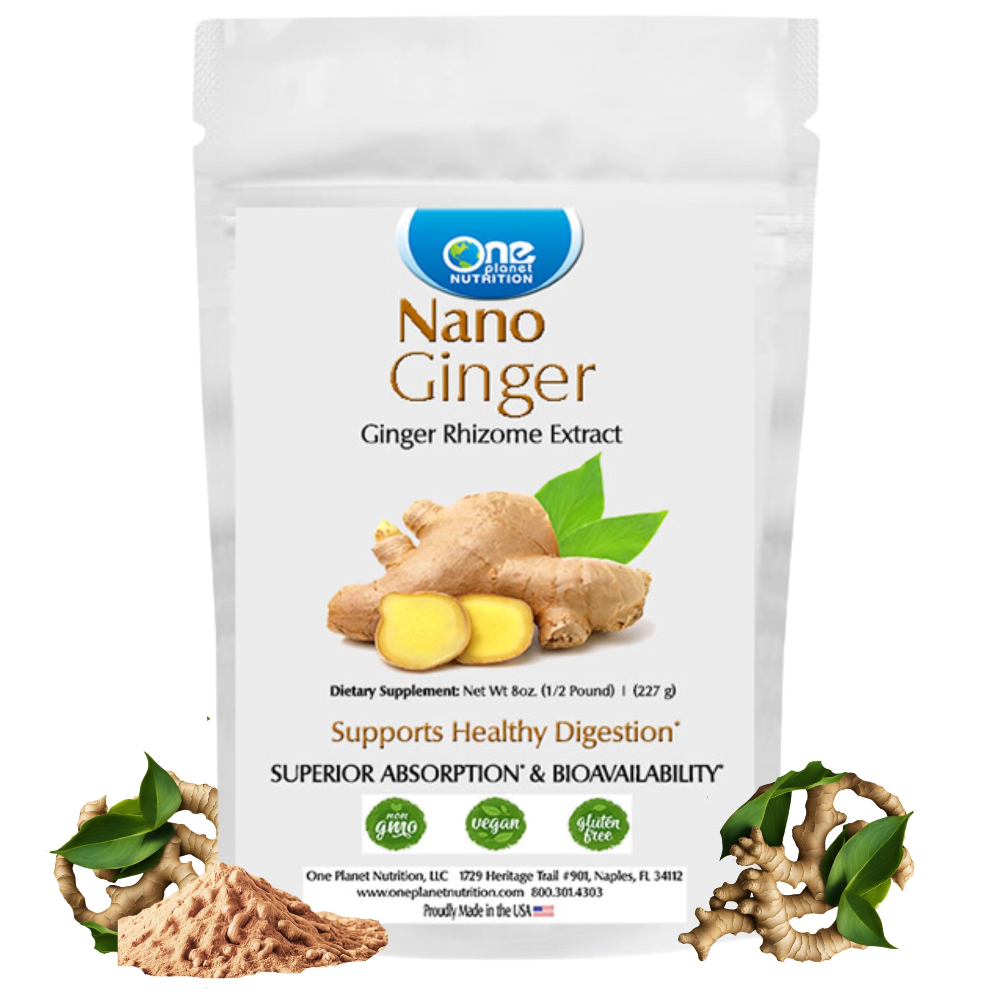 One Planet Nutrition nano ginger bottle—convenient daily use with fast absorption.