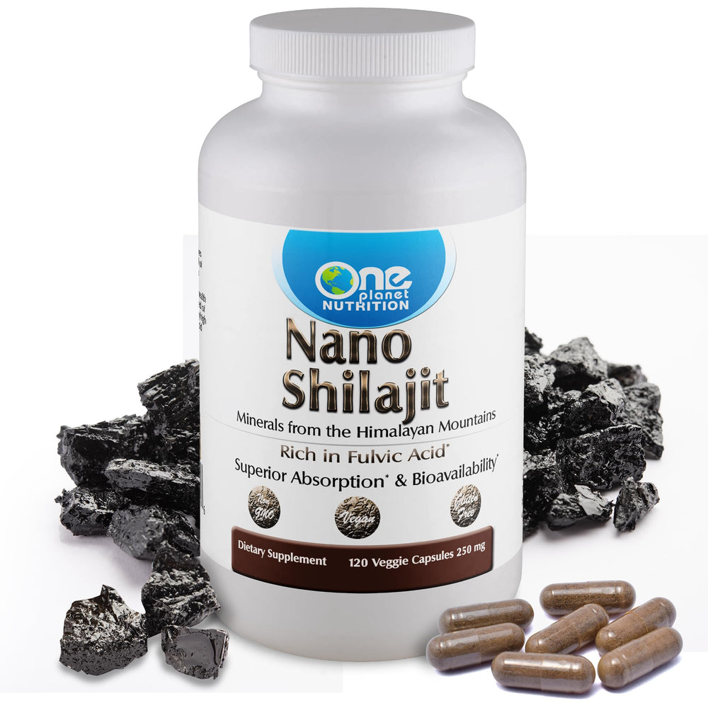 One Planet Nutrition Nano Shilajit bottle on a clean desk for daily use.