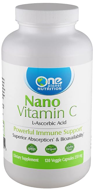 One Planet Nutrition Nano Vitamin C 250 mg bottle front showing compact size for absorption