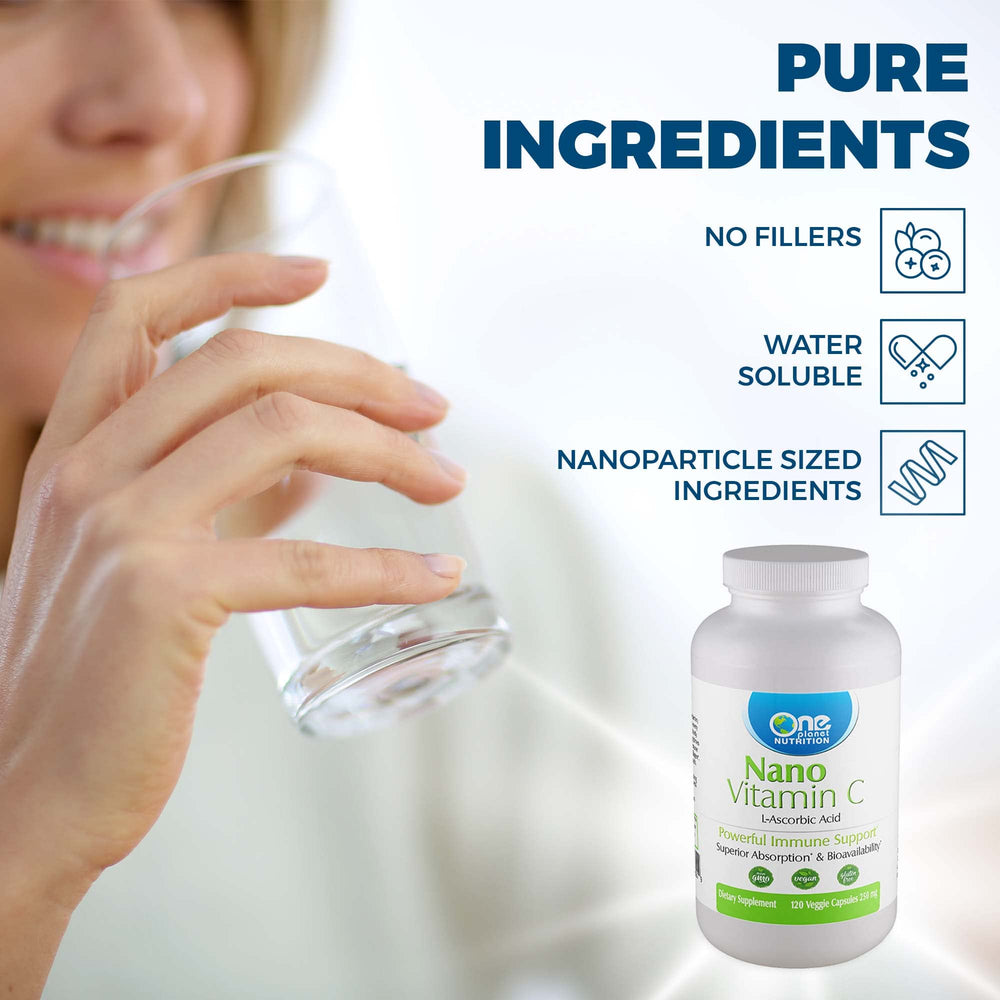 One Planet Nutrition Nano Vitamin C packaging emphasizing portability