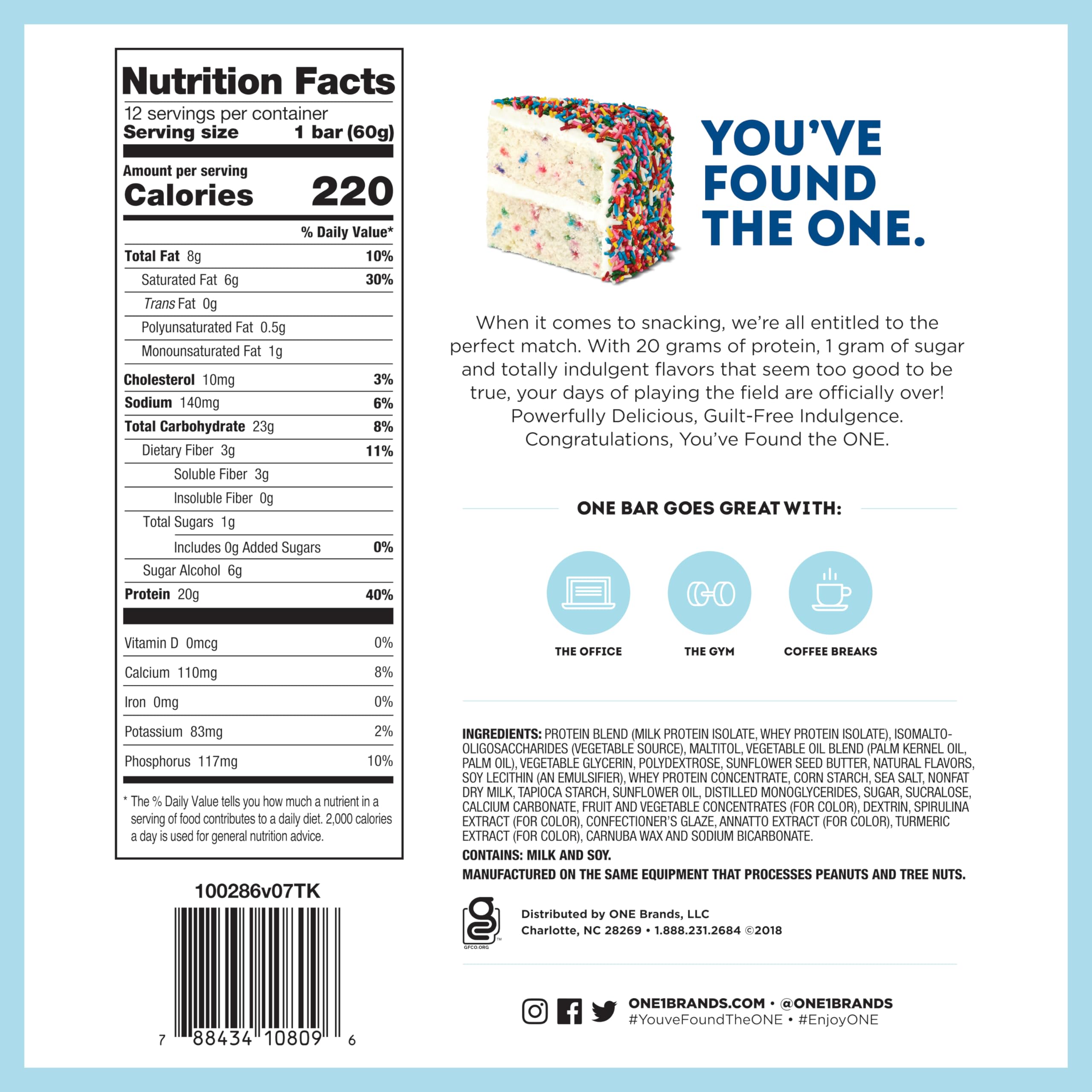 ONE Protein Bars 20g protein and 1g sugar for a balanced snack.