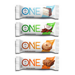 ONE Protein Bars best sellers variety pack on countertop for quick, high-protein snacking.