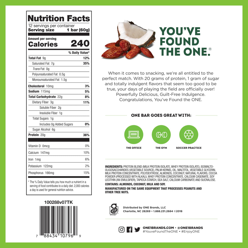 ONE Protein Bars gluten-free label on packaging for dietary flexibility.