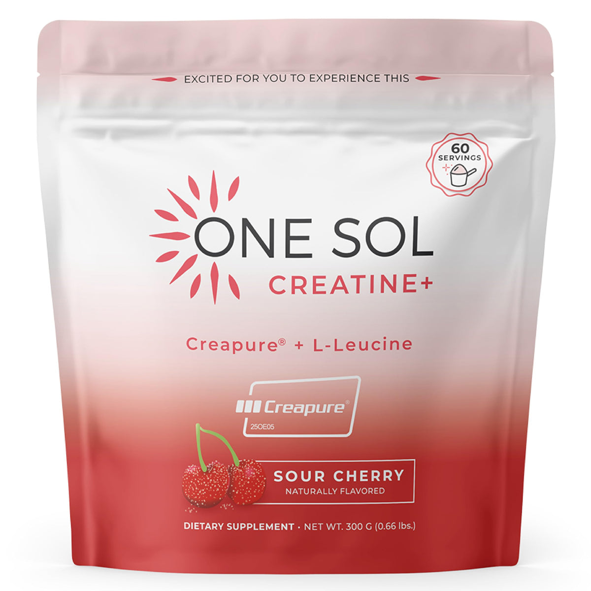 One Sol Creatine for Women bottle with scoop ready to mix for workouts.