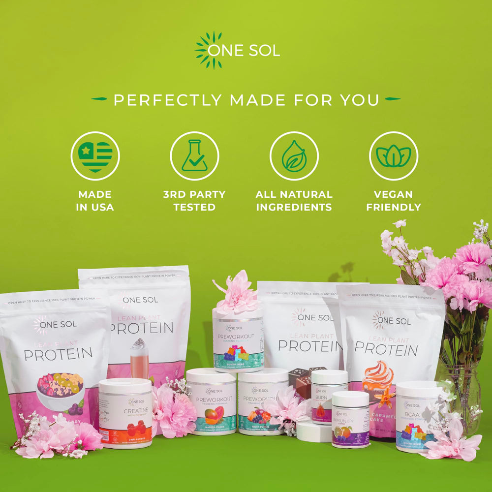 One Sol Greens badge indicating vegan, soy-free, non-GMO status.