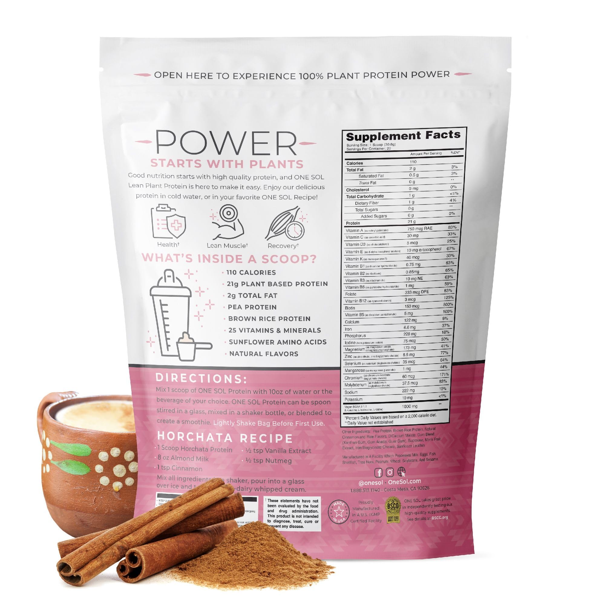 Horchata shake by One Sol highlighting easy mixability and low bloating potential.