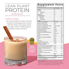 One Sol Lean Plant-Based Protein Powder Horchata shake in a glass with creamy texture.