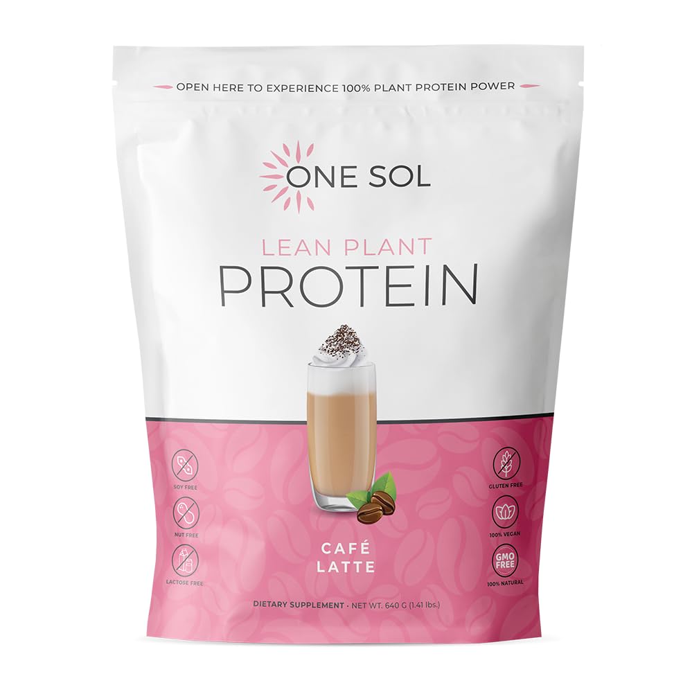 One Sol Lean Plant-Based Protein Powder latte bottle, vegan protein for quick post-workout recovery.