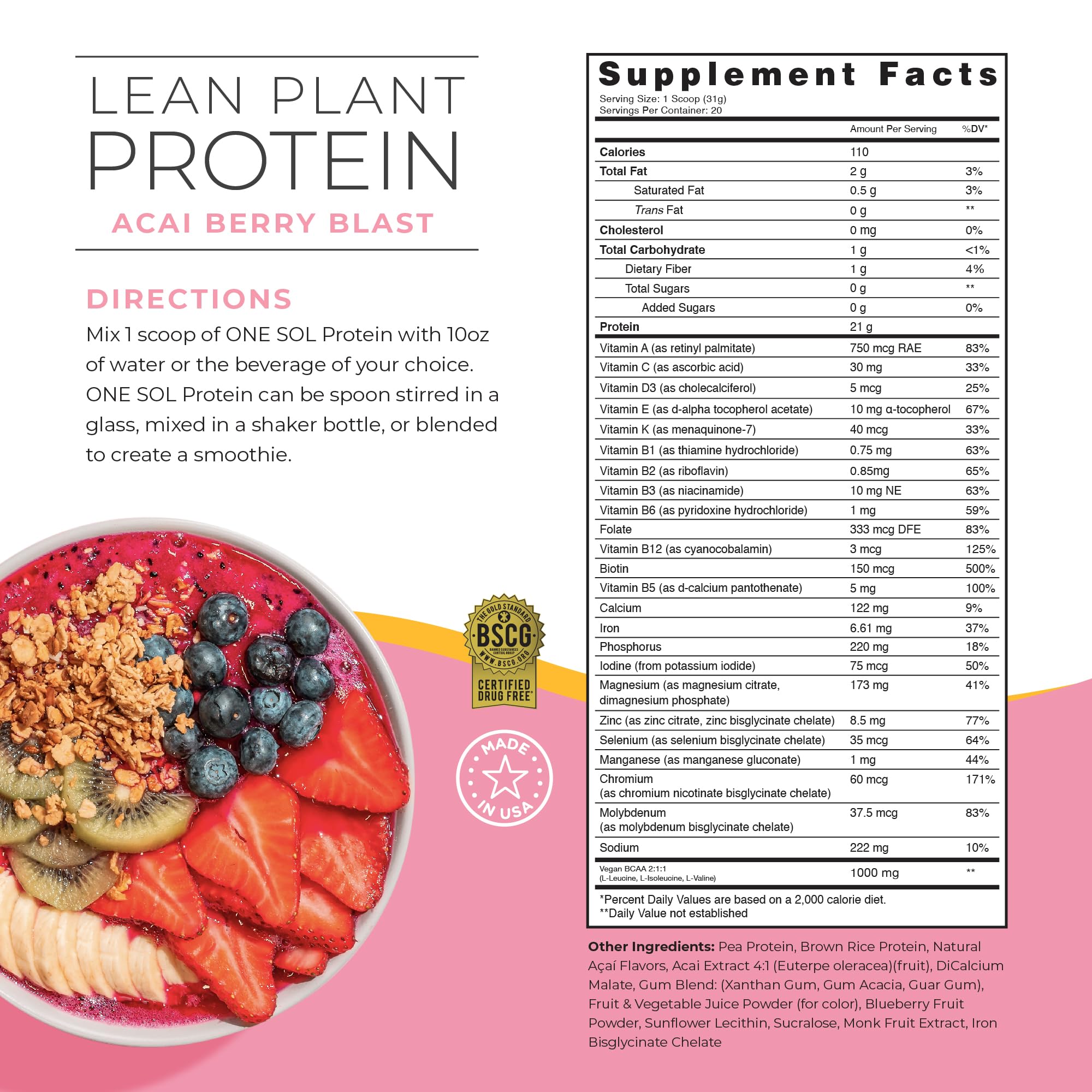 One Sol Lean Protein Acai Berry Blast shake being poured for a vegan meal