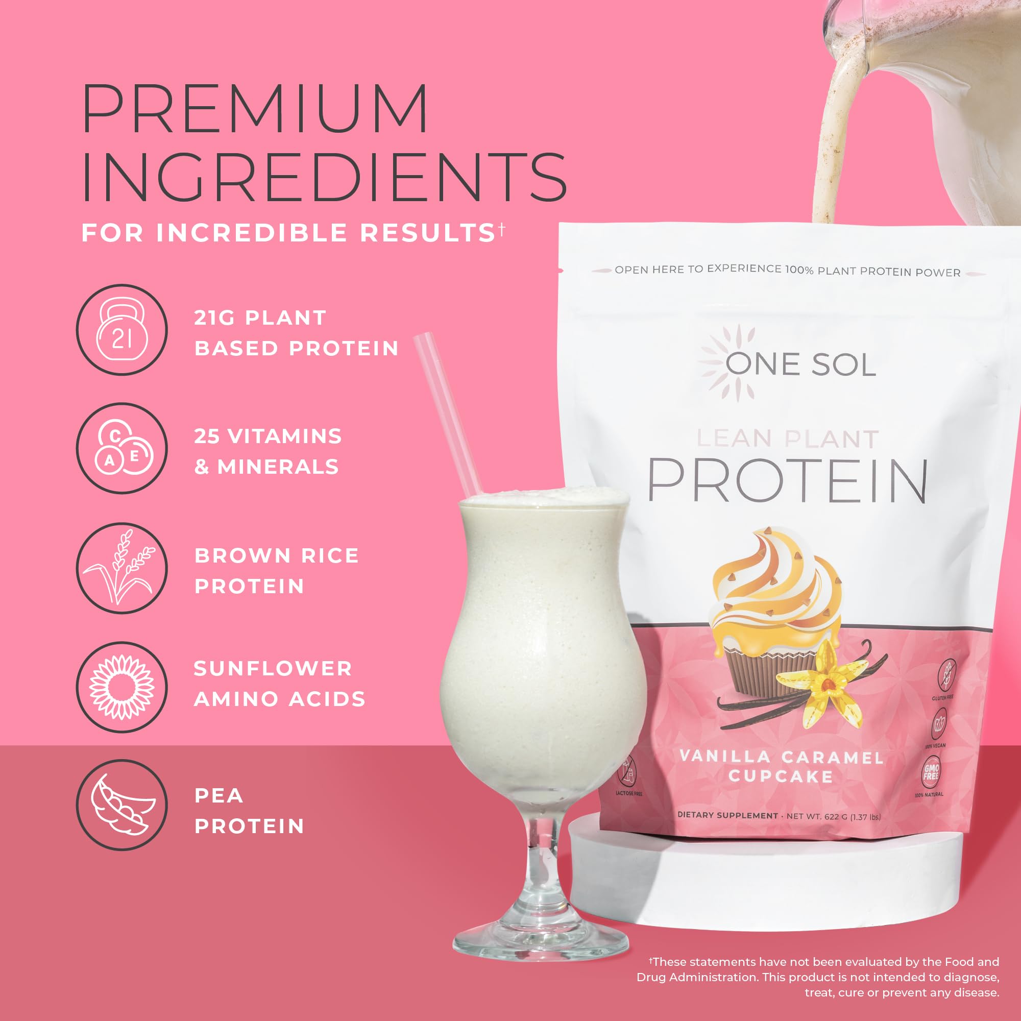 One Sol Lean Protein ingredient label; pea and brown rice protein.