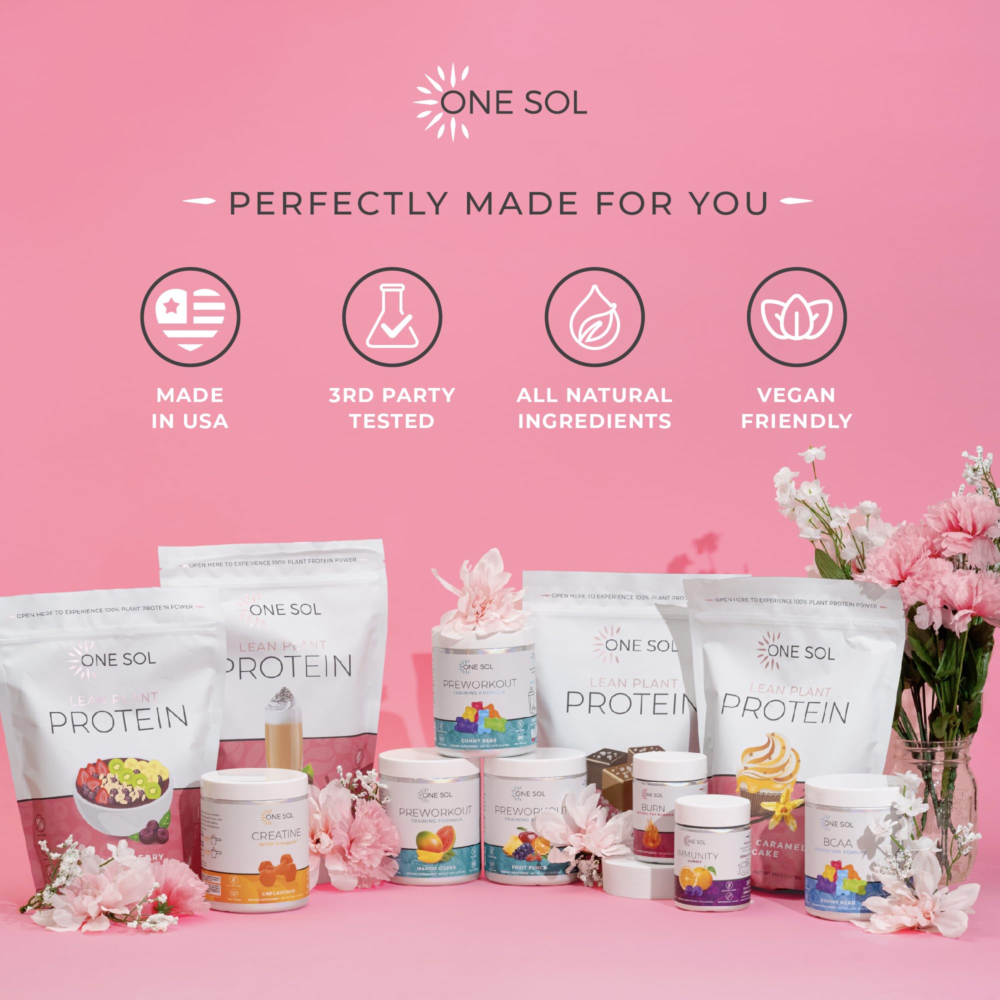 One Sol Lean Protein nutrition label; low carb vegan features.
