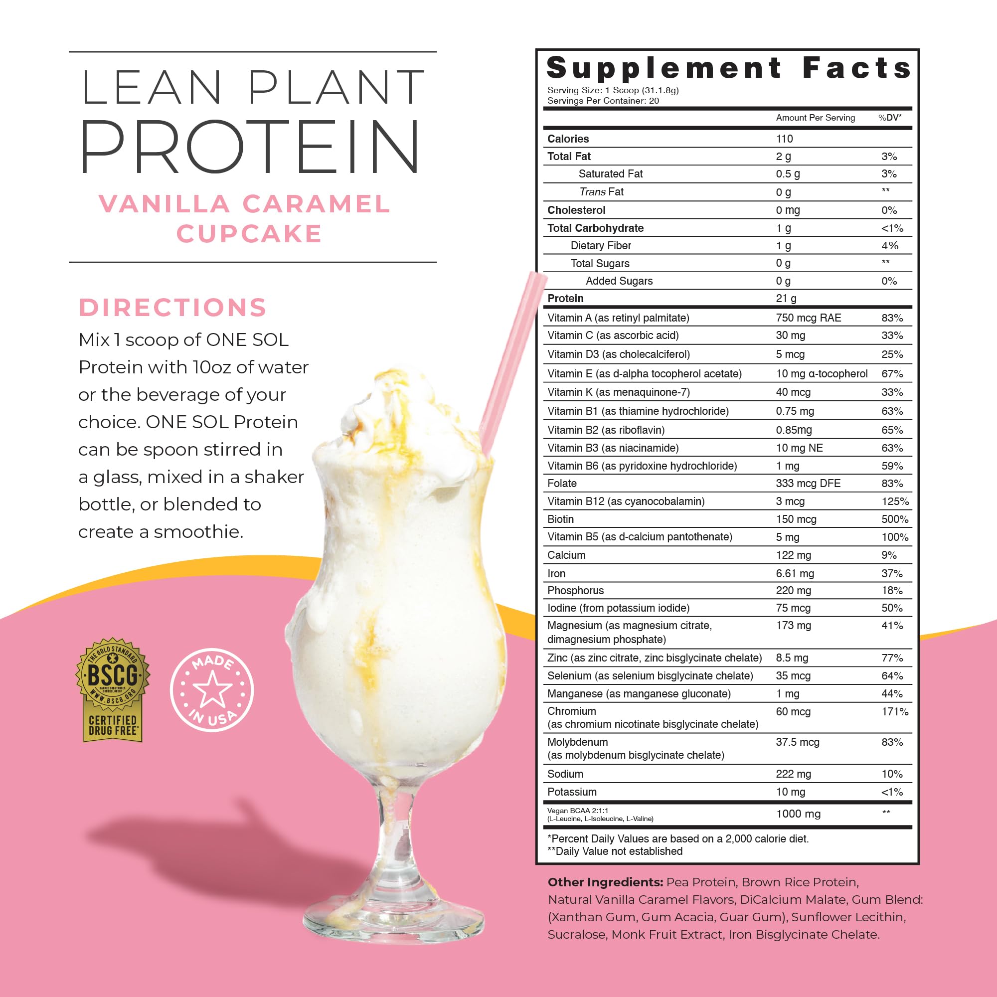 One Sol Lean Protein Powder tub Vanilla Caramel Cupcake; delicious shake base.
