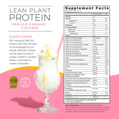 One Sol Lean Protein Powder tub Vanilla Caramel Cupcake; delicious shake base.