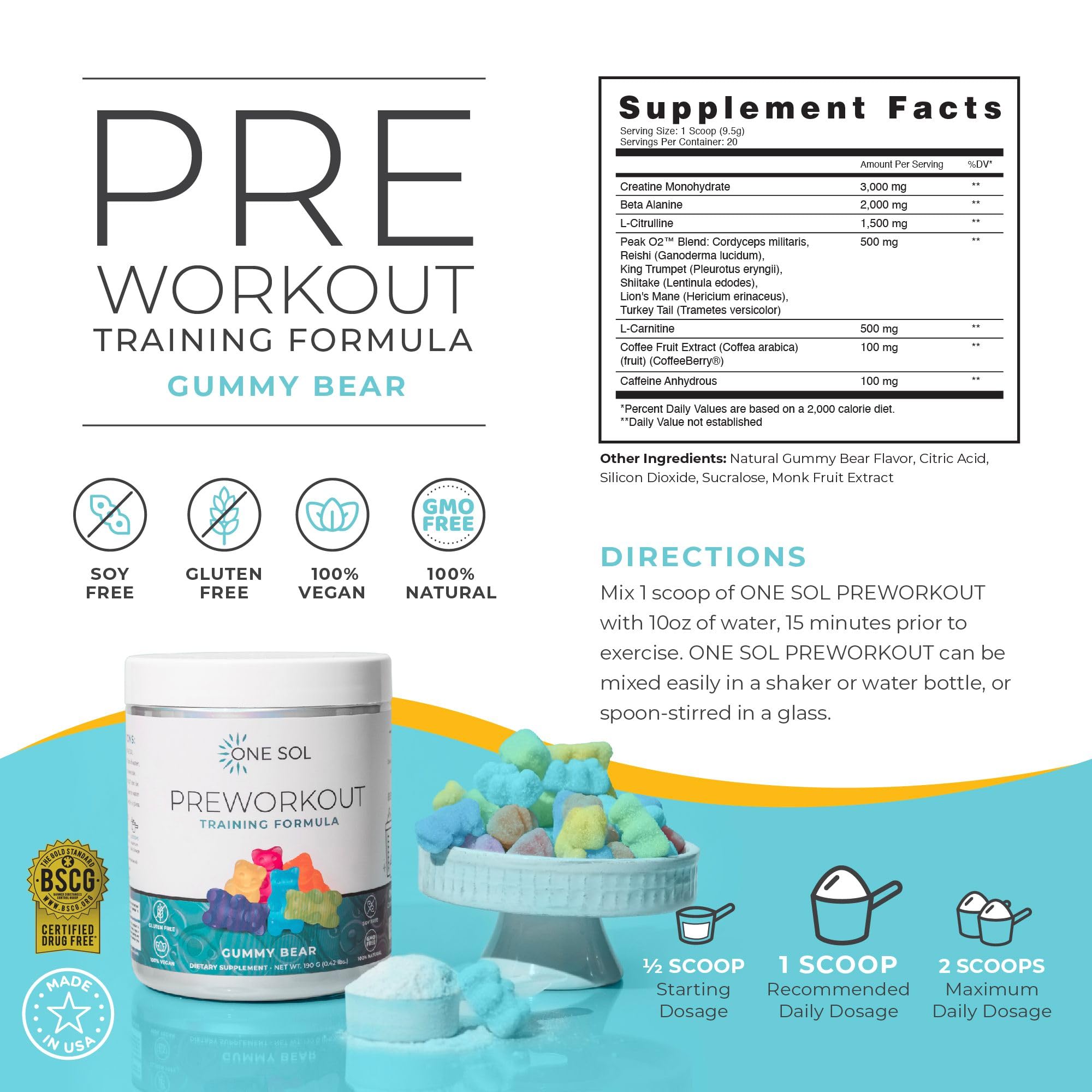 One Sol Pre-Workout scoop-dispense demonstrating precise dosing for consistency.