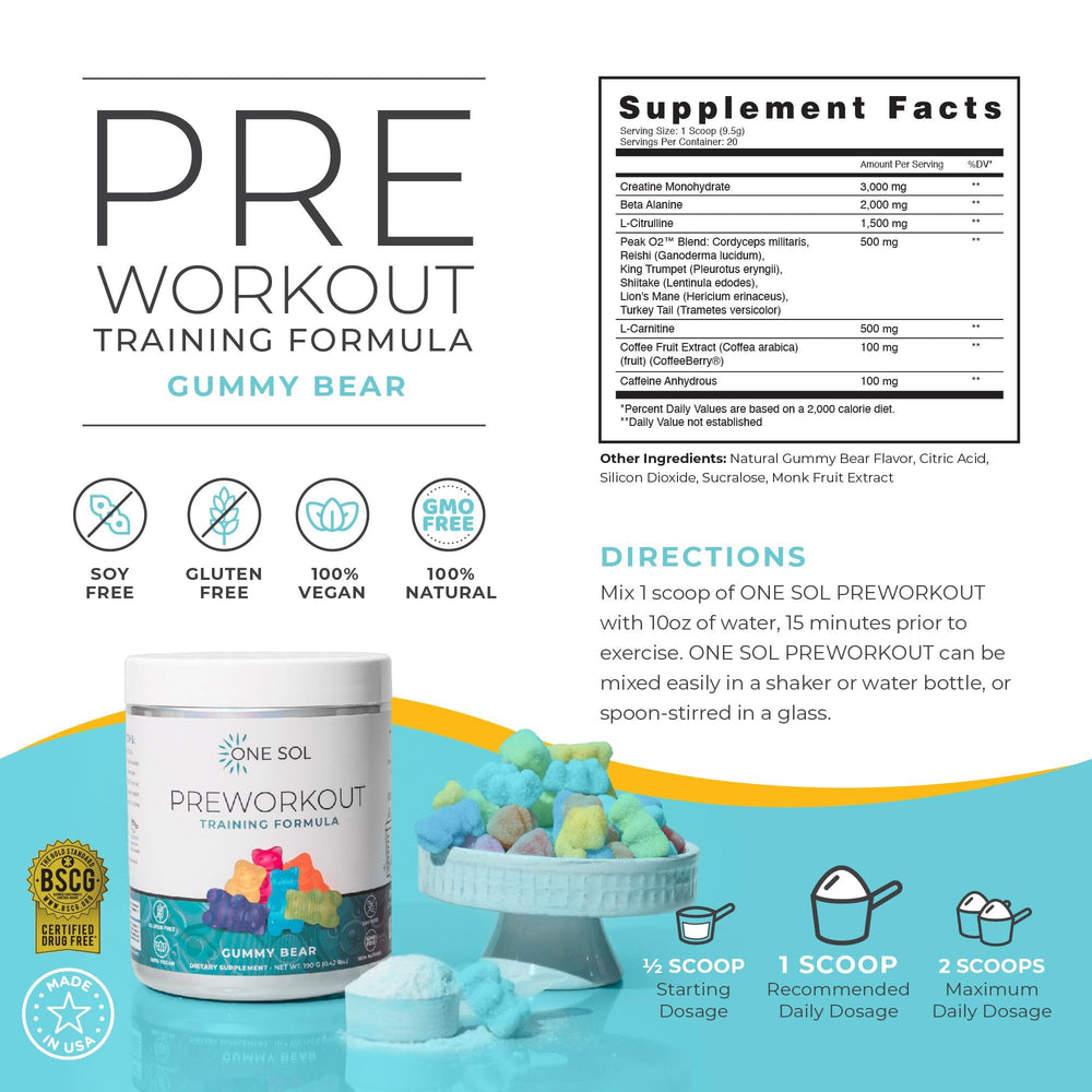 One Sol Pre-Workout scoop-dispense demonstrating precise dosing for consistency.