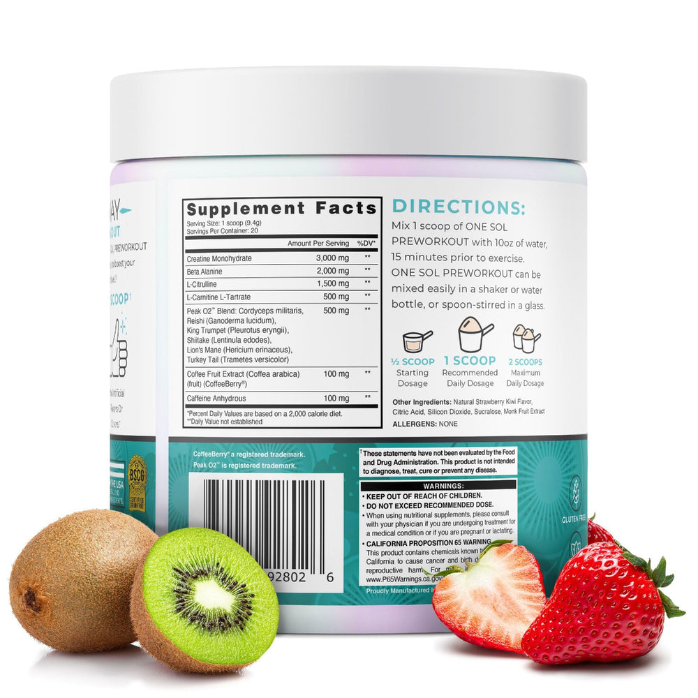 One Sol Strawberry Kiwi packaging front communicates vegan and gluten-free credentials.