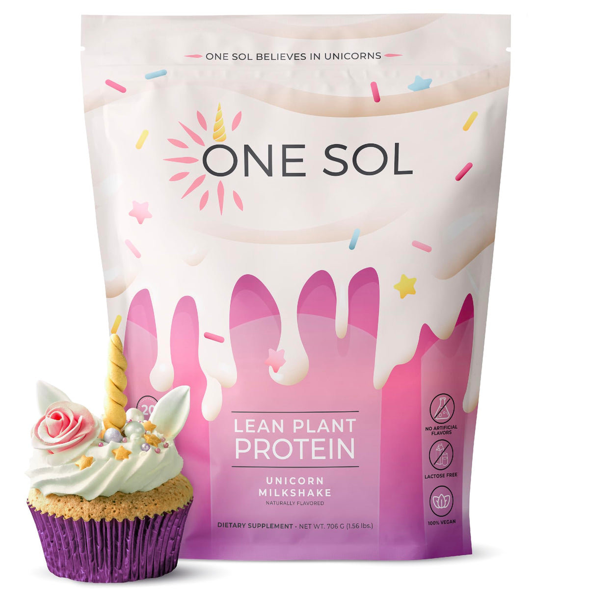 One Sol Unicorn Milkshake bottle showing vegan protein for daily workouts