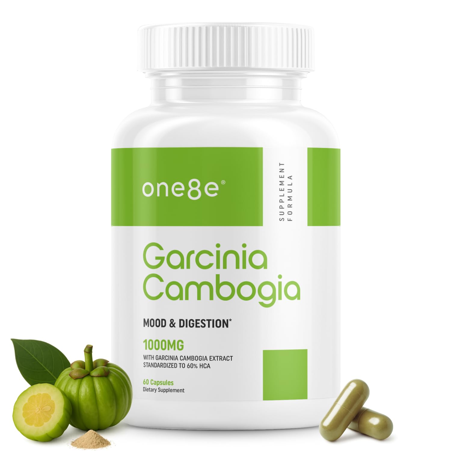 ONE8E Garcinia Cambogia bottle—convenient capsules for appetite control.