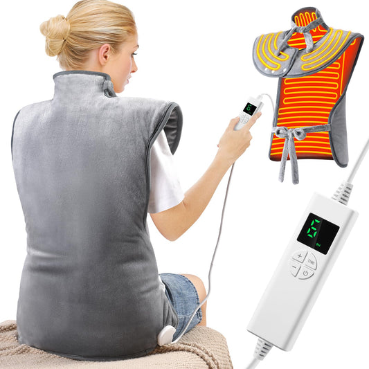 OneAmg 24x37 heat pad neatly covers the neck and shoulders for deep warming relief.