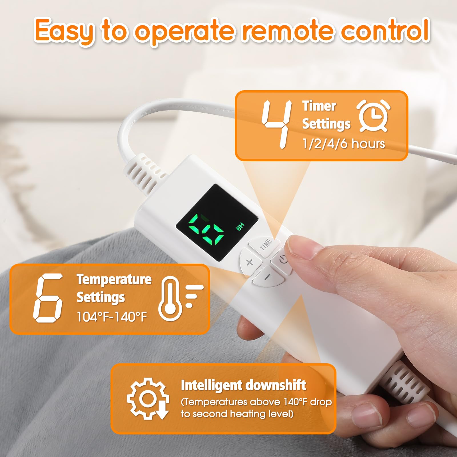 OneAmg digital-control panel demonstrates 6 temperature levels for customizable warmth.