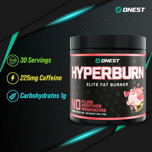ONEST Hyperburn bottle closeup emphasizes texture and quick energy.