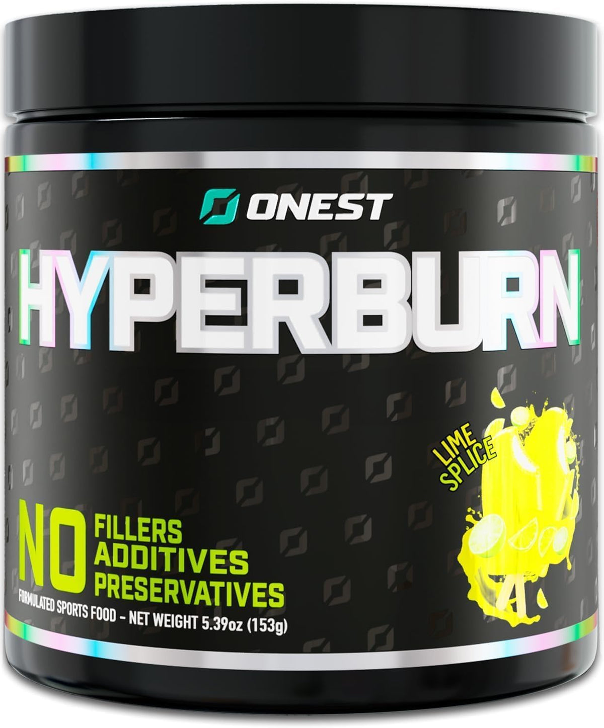 ONEST Hyperburn powder tub front view, ready for an energy-boosting pre-workout.