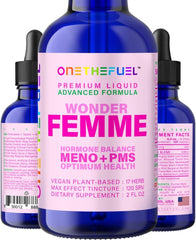 ONETHEFUEL Wonder Femme bottle with drops for easy daily balance.
