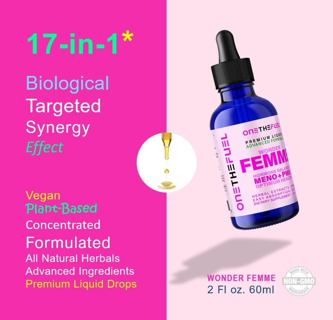 ONETHEFUEL Wonder Femme tincture glass for fast-absorbing herbal relief.