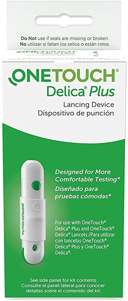 OneTouch Delica Plus lancing device for smoother testing and comfortable samples.
