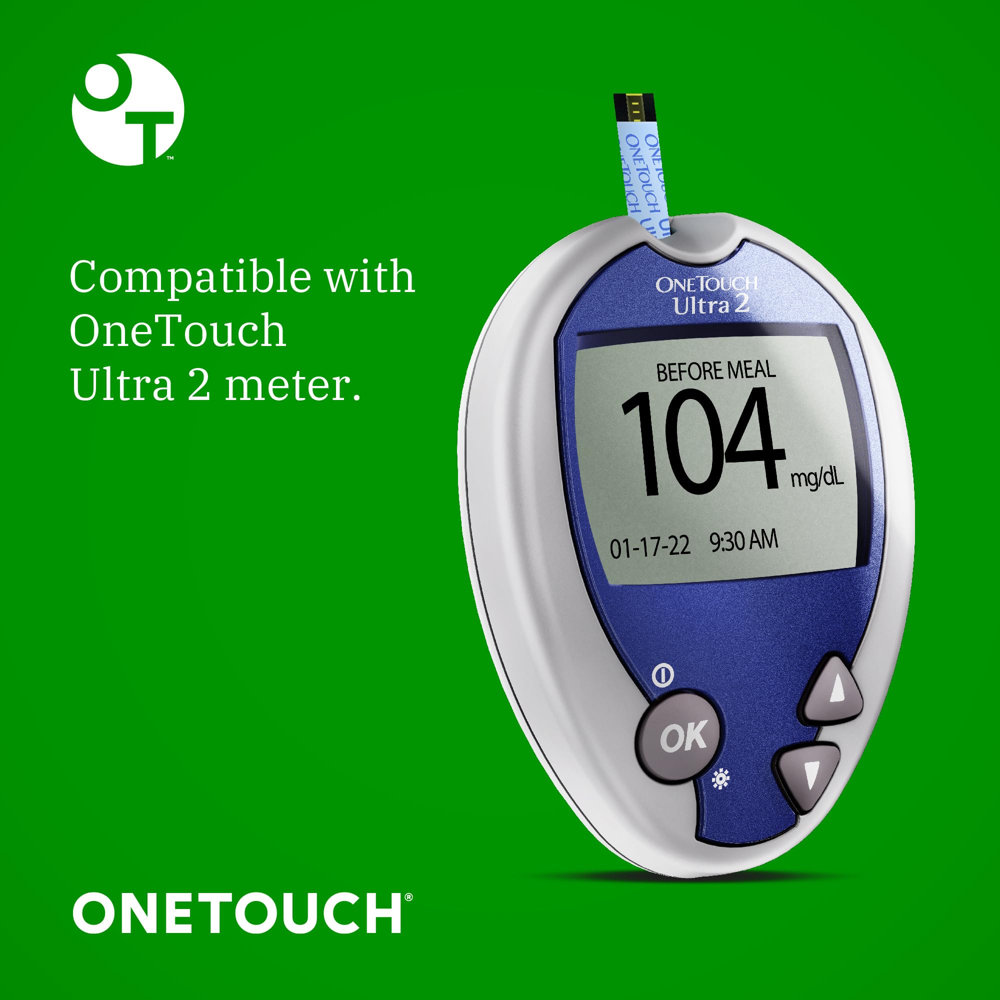 OneTouch Ultra Test Strips in use with compatible blood glucose meter for reliable daily monitoring.