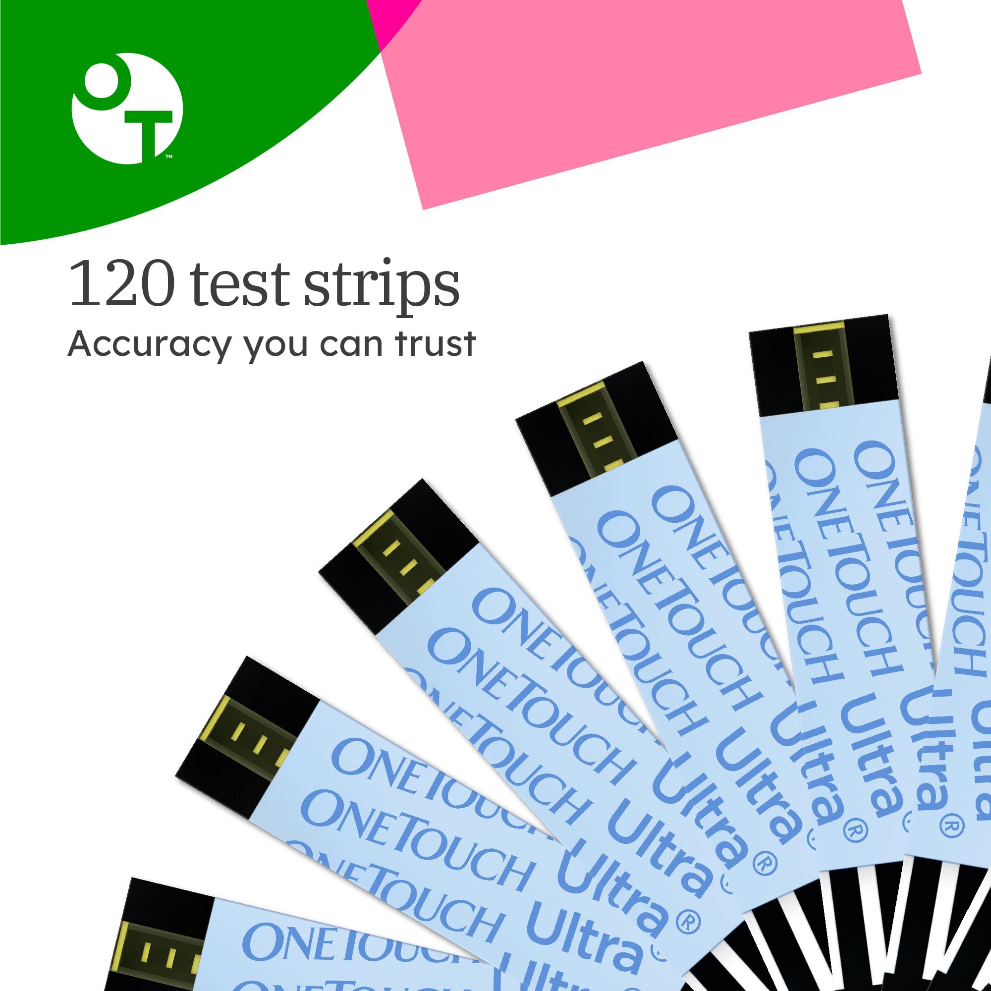Close-up of OneTouch Ultra Test Strips highlighting a double-check reading feature for accuracy.
