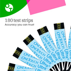 OneTouch Ultra test strips pack designed for fast glucose readings with compatible meters.