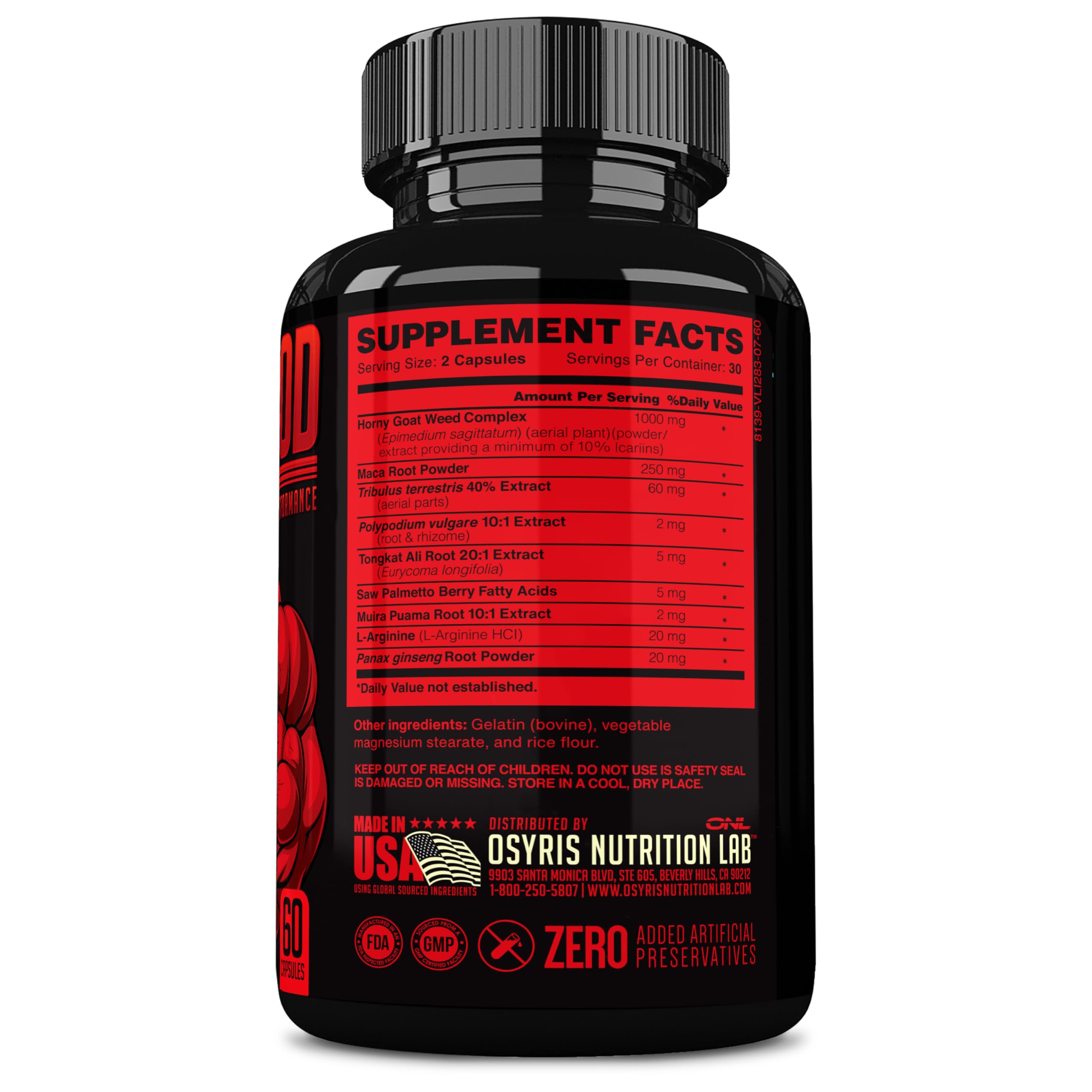 ONL Bull Blood label close-up showcasing USA-made quality and testing