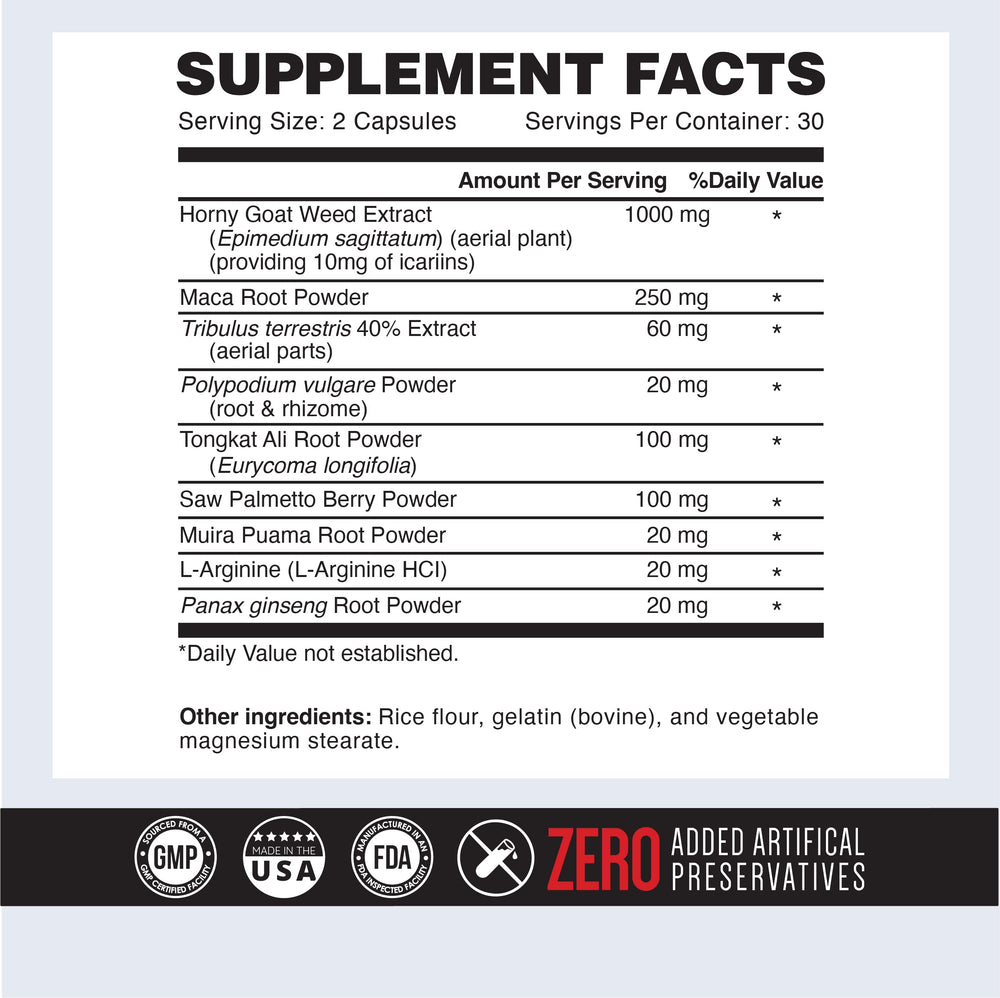 ONL Major Load bottle side label highlighting key ingredients for stamina