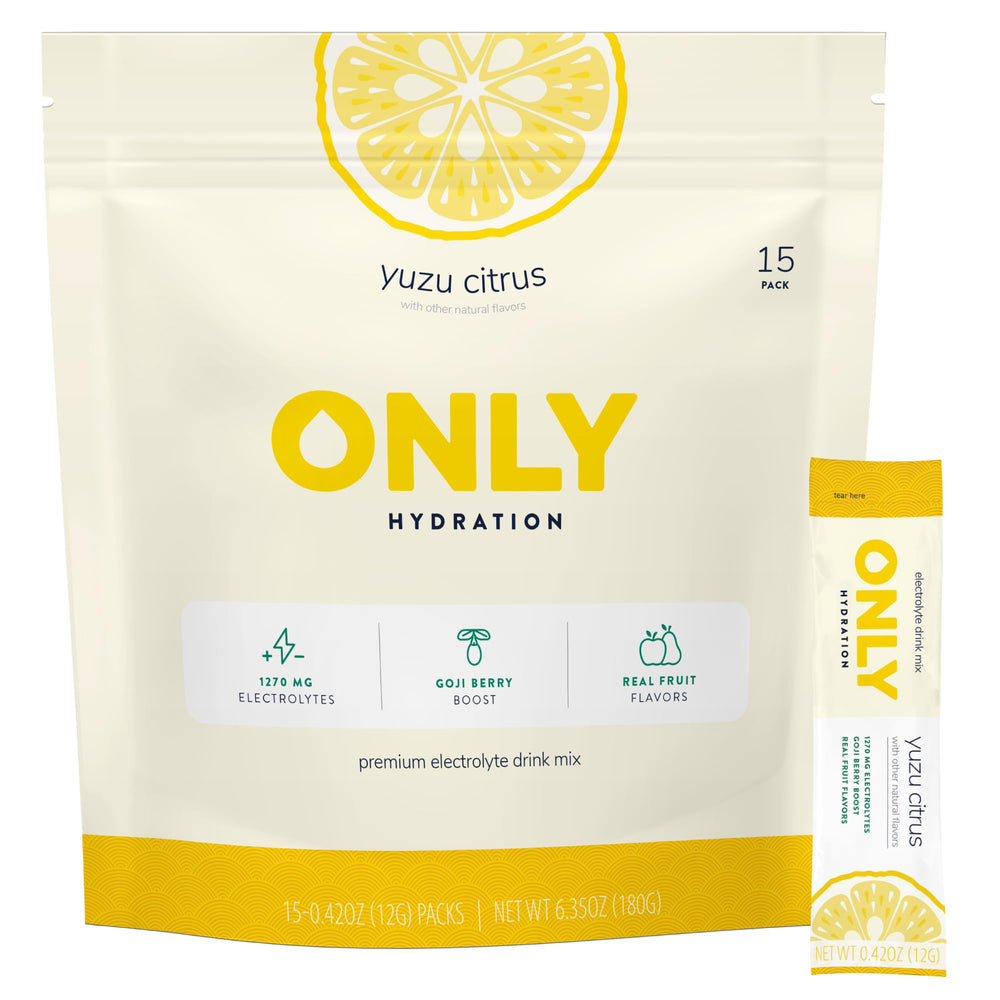 ONLY Hydration yuzu citrus packet showing premium electrolyte blend for quick hydration