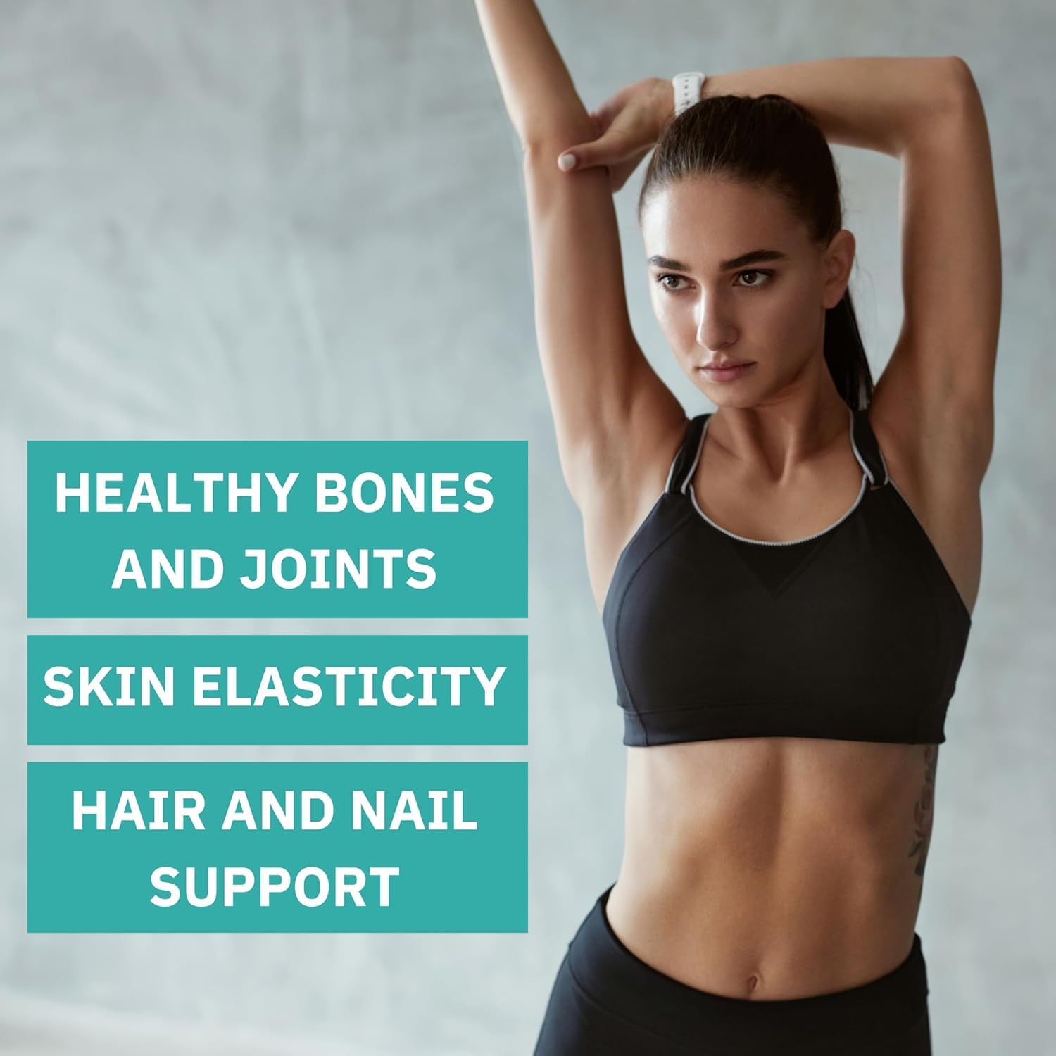 Only The Best Premium Multi Collagen Capsules with water glass illustrates easy, consistent digestion and overall vitality support.