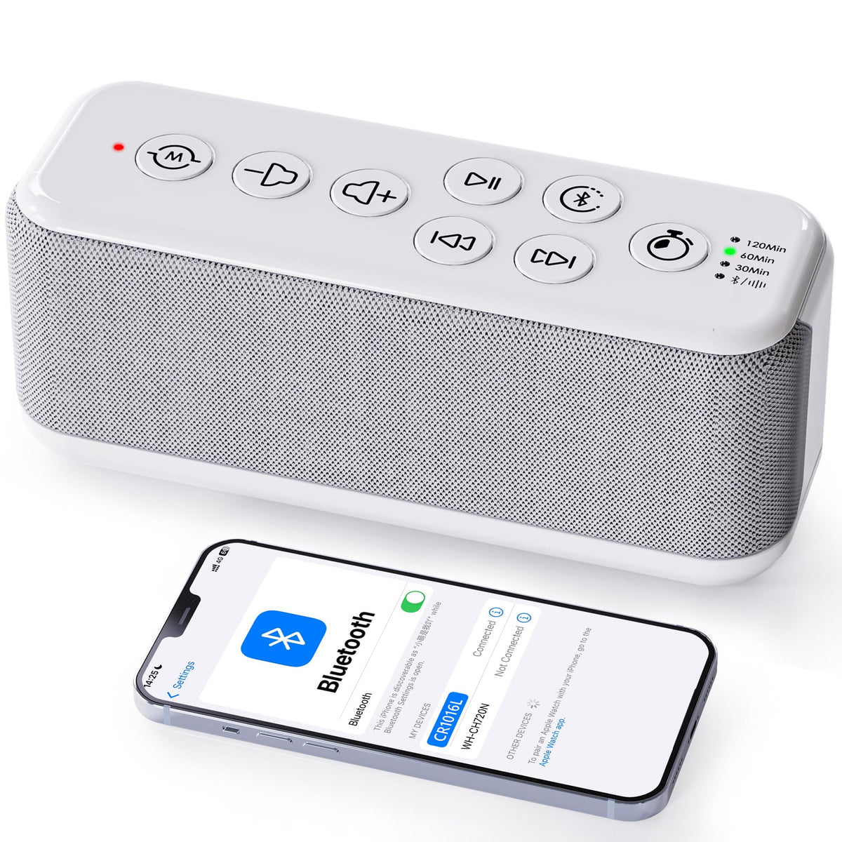 OnLyee white noise sound machine on nightstand for better sleep