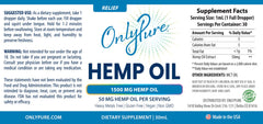 OnlyPure Relief hemp oil packaging closeup highlights 30 mL size