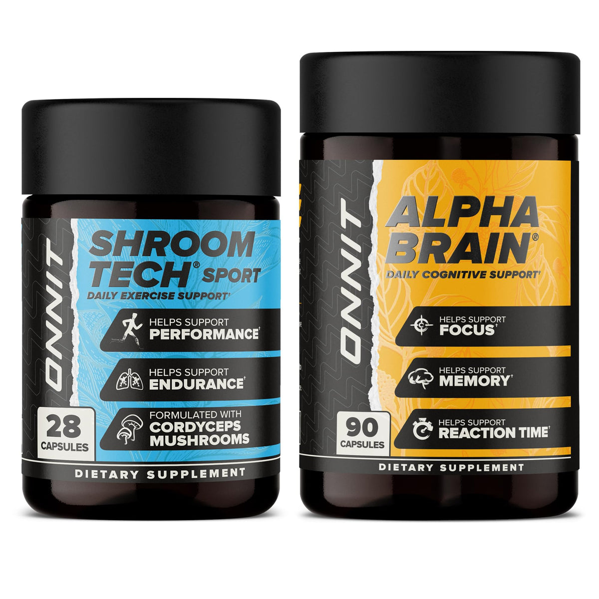 ONNIT Alpha Brain 90-count capsules bottle for enhanced focus and mental clarity.