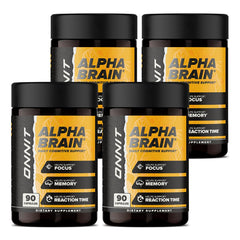 ONNIT Alpha Brain bottle front label highlights memory and focus potential for daily use.