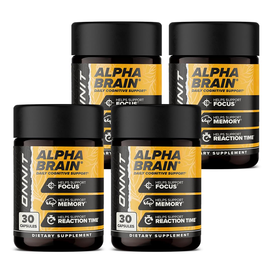 ONNIT Alpha Brain bottle front showing design and everyday focus support