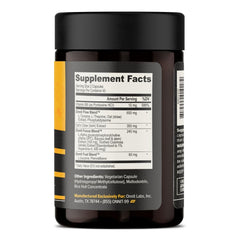 Closeup of Alpha Brain capsules highlighting caffeine-free, memory-focused formula.