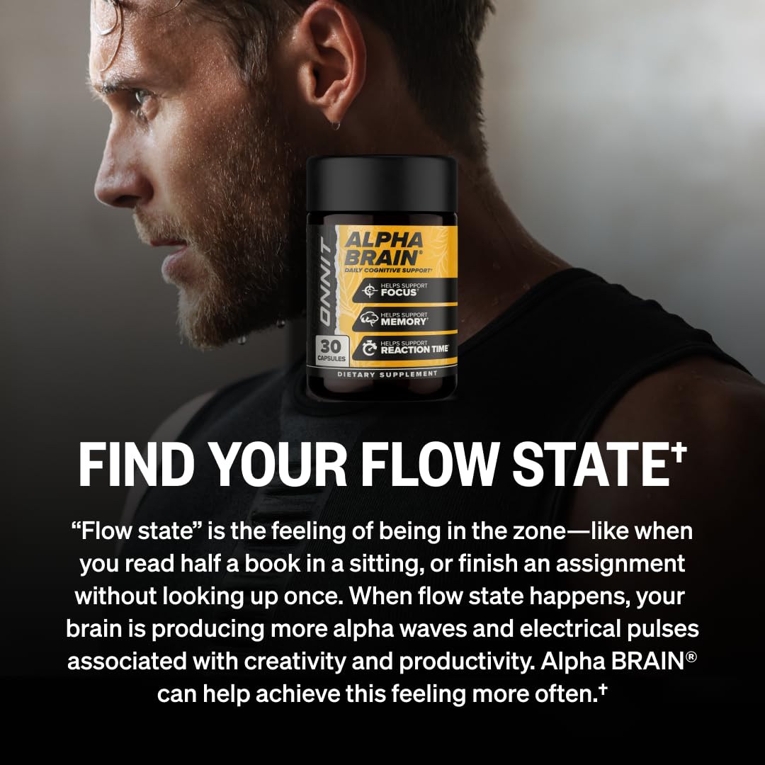ONNIT Alpha Brain capsules close-up highlighting memory and focus support.